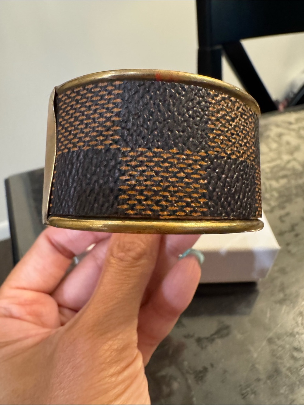 Gold-Tone Brown Checkered Cuff - Picture 3 of 3